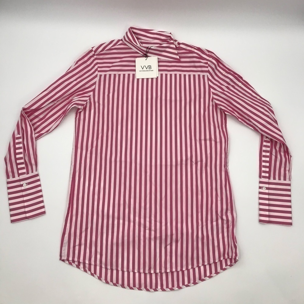 Victoria Beckham Asymmetric Striped Top in Pink & White size US 8